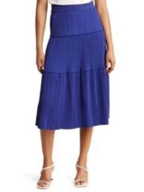 Tahari Royal Blue Pleated Tiered Midi Skirt